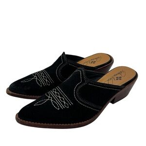 Patricia Nash Batista Black Suede Boho Western Cowboy Mule Women’s Size 7